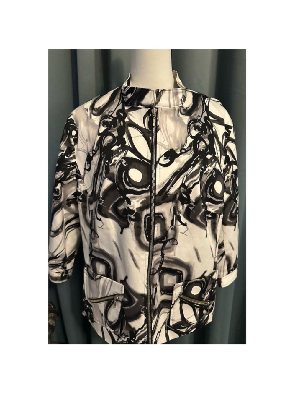 Units Women's Standard XL Black Geometric Print Jacket Zip Pockets Casual